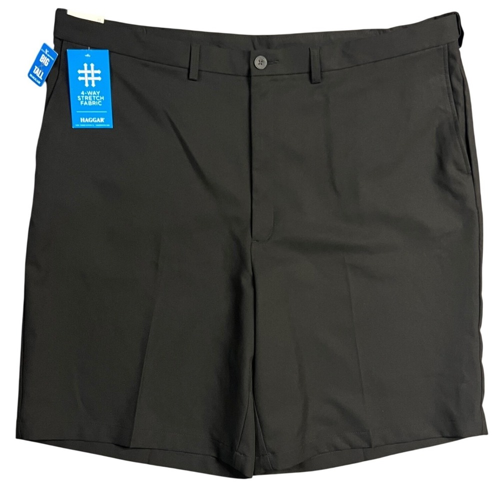 Haggar Cool 18 Pro Golf Shorts 46W Big Tall Black Expandable Waist Quick Dry New
